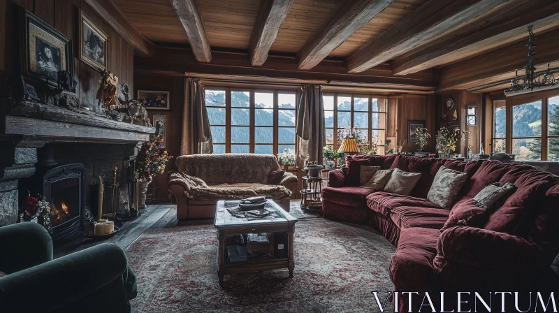 Cozy Interior with Mountain View AI Image