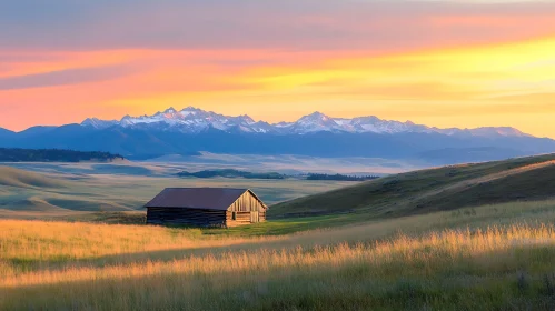 Rustic Cabin in Mountain Landscape