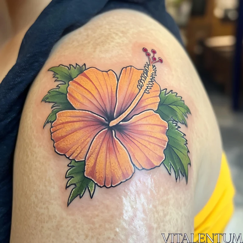 Ornate Hibiscus Tattoo on Shoulder AI Image