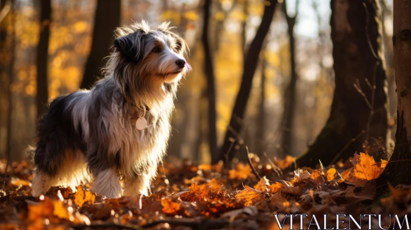 Collie Dog Amidst Autumn Leaves in Forest AI Image