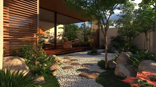 Zen Garden with Modern Architecture