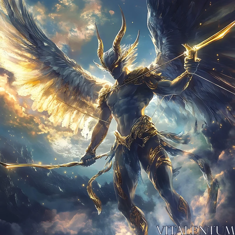 AI ART Winged Angel Warrior Descending from Heaven