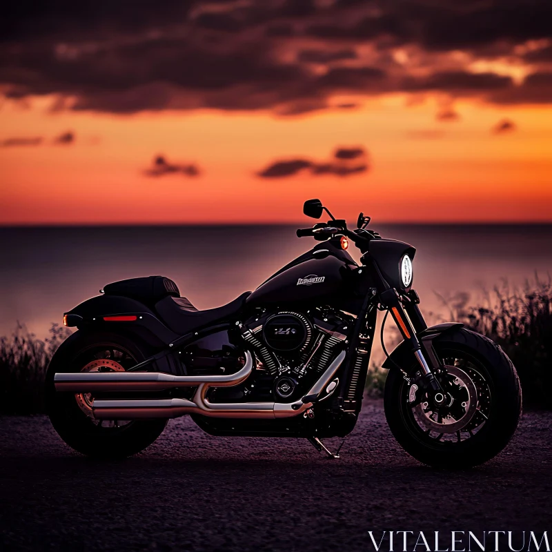 Black Motorcycle at Sunset AI Image