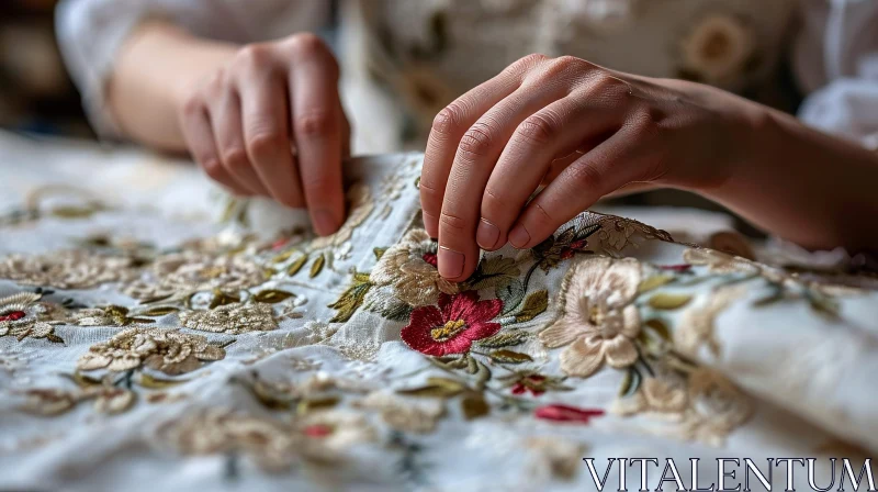 Exquisite Floral Embroidery: A Captivating Close-Up AI Image