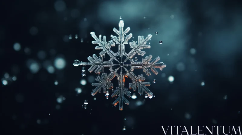 Exquisite Snowflake Render with Water Drops - Winter Artwork AI Image