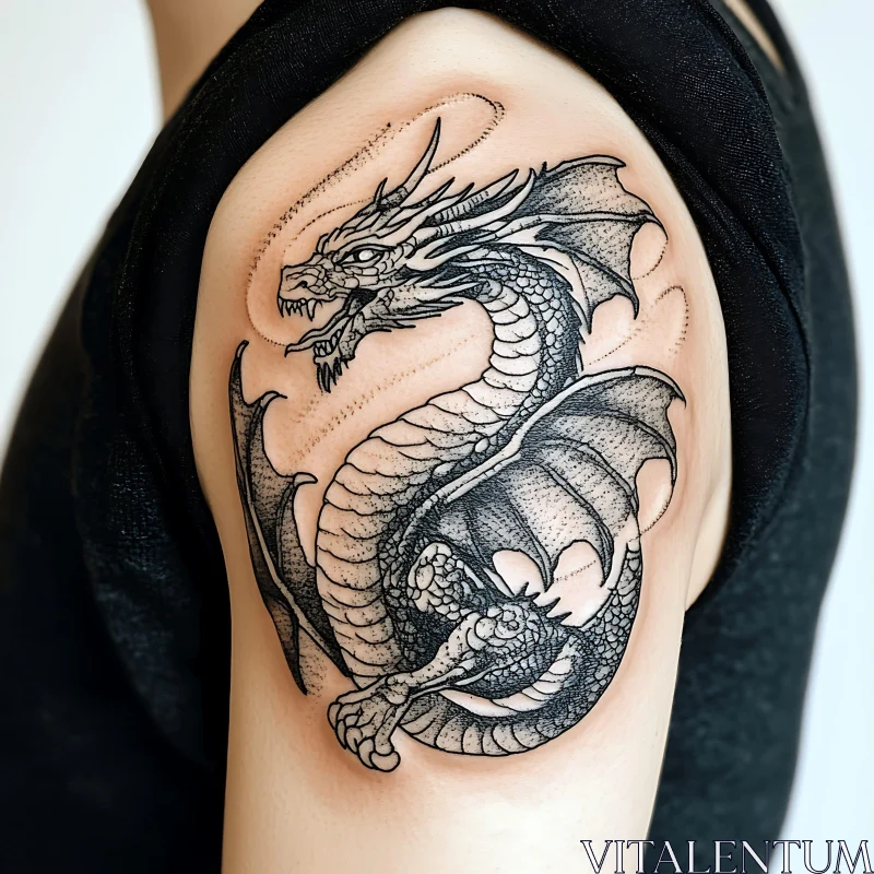 Detailed Dragon Tattoo on Upper Arm AI Image