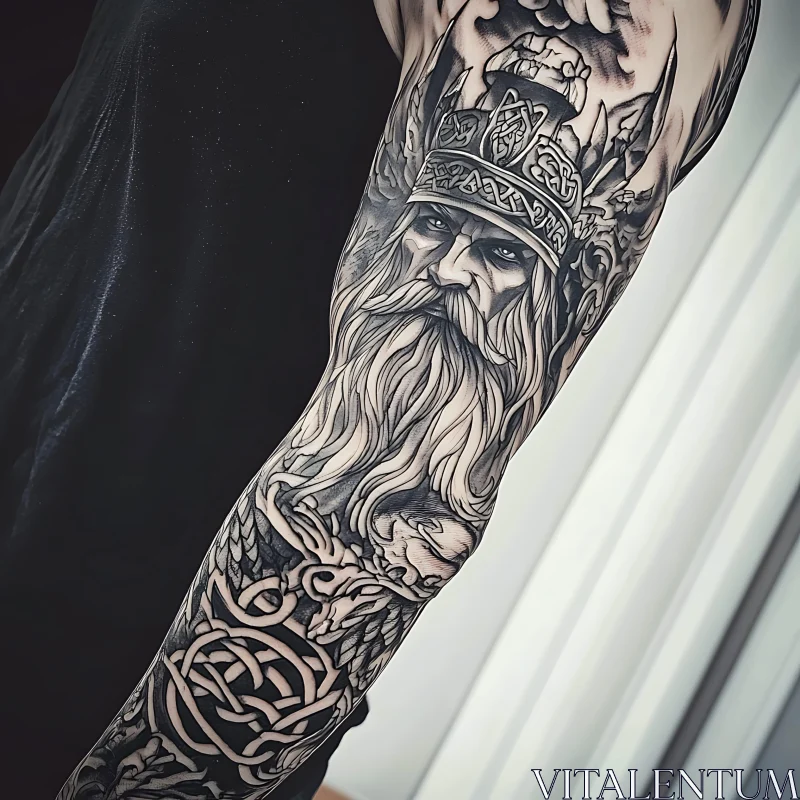 Detailed Viking Warrior Tattoo on Arm AI Image