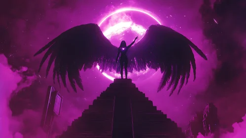 Celestial Ascent: Angel on Ancient Steps