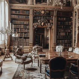 Luxurious Library Interior with Bookshelves