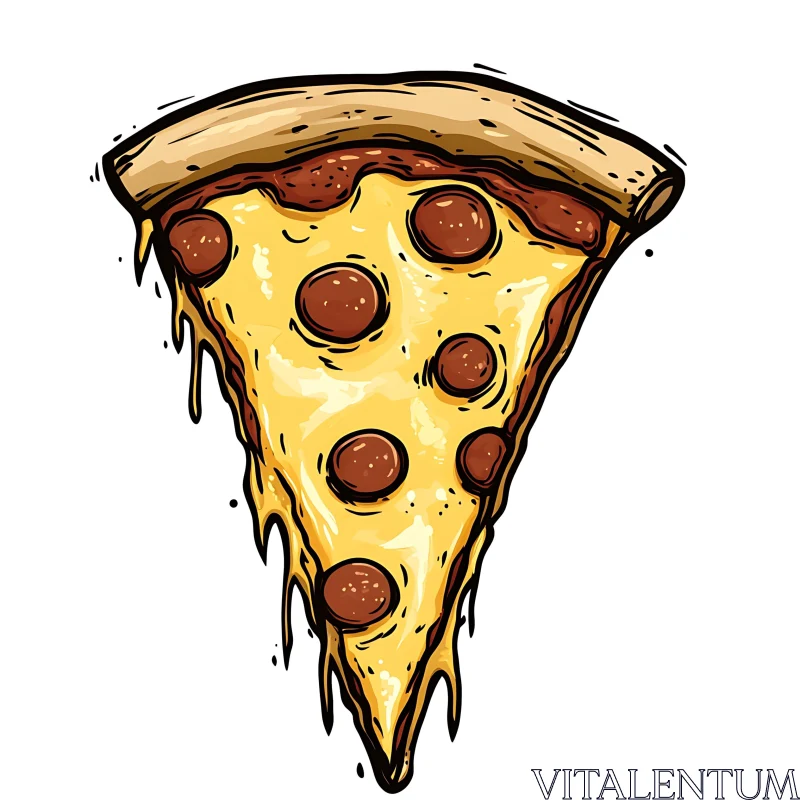 Colorful Cartoon Pepperoni Pizza Slice AI Image