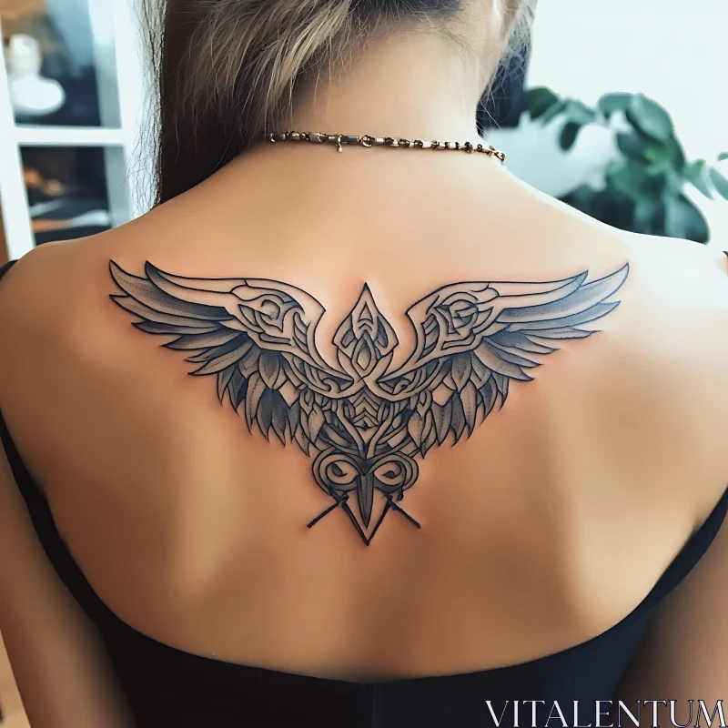 Detailed Stylized Owl Back Tattoo AI Image