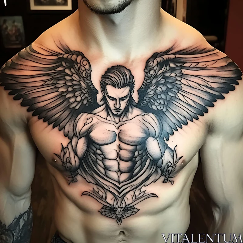 Muscular Angel Chest Tattoo Design AI Image