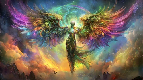 Winged Angel in Colorful Sky