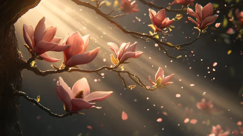 Peaceful Magnolia Flowers with Gentle Sunrays