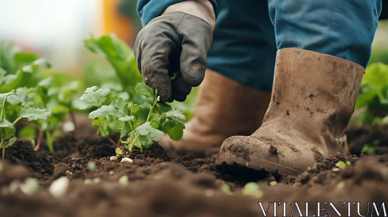 Close-Up of Planting Seedlings AI Image