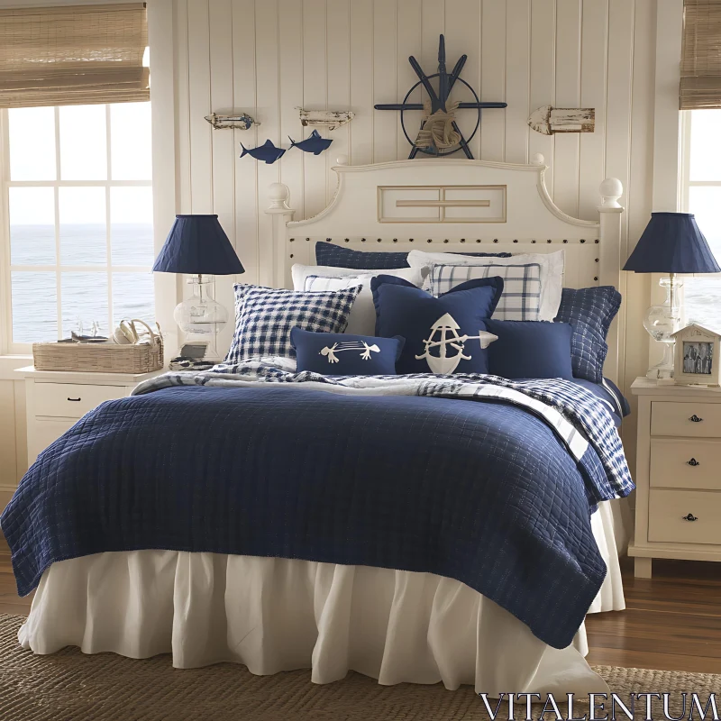 AI ART Coastal Bedroom Interior with Maritime Decor