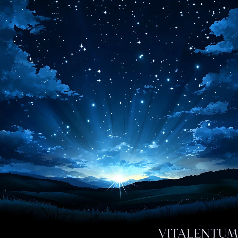 Night Sky Landscape with Rising Sun AI Image