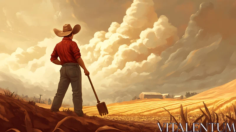 Rural Cowboy Landscape Painting AI Image