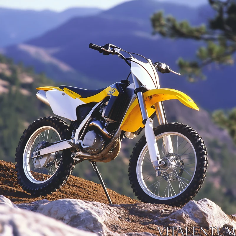 Yellow Motorcycle on a Hill AI Image