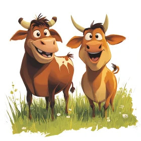 Cartoon Cows in the Meadow