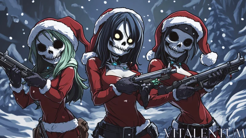 Santa Skeletons with Guns AI Image