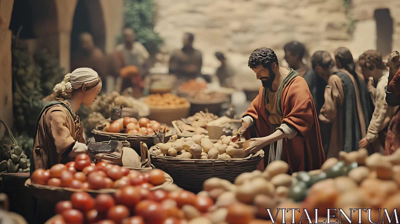 Vibrant Market Scene with People Trading AI Image