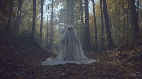 Ghostly Figure in Autumn Woods