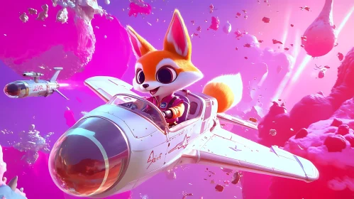 Cartoon Fox Soaring Through Space