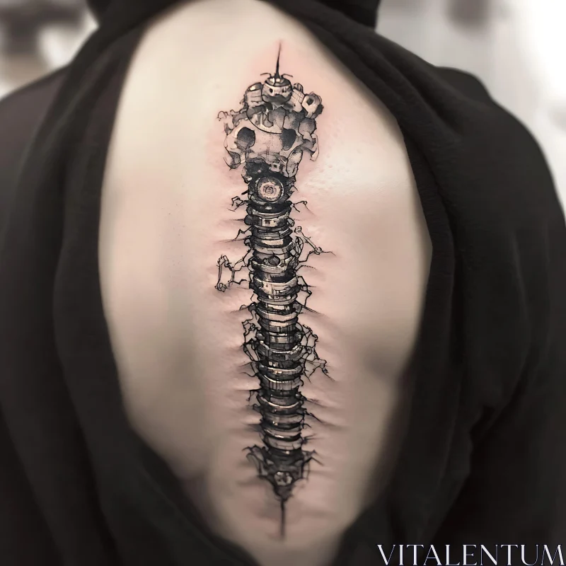 Futuristic Mechanical Spine Tattoo AI Image