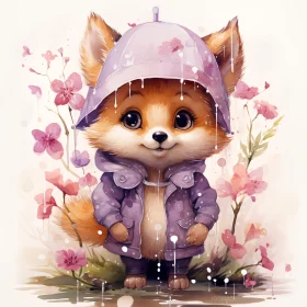 Whimsical Fox Portrait in Rainy Garden