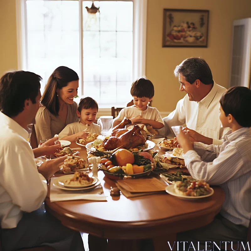 Festive Family Meal with Turkey AI Image