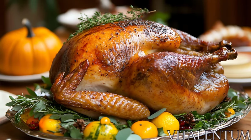 Golden Brown Thanksgiving Turkey with Herbs AI Image