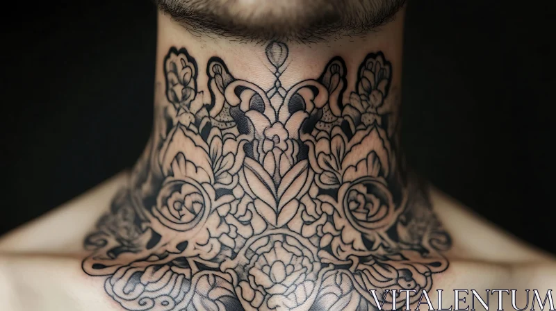 Detailed Floral Neck Tattoo AI Image