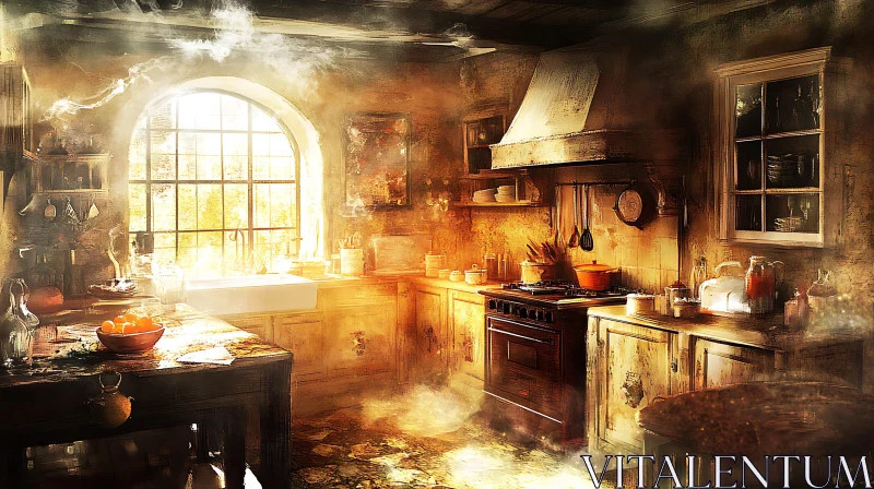 AI ART Sunlit Rustic Kitchen Interior