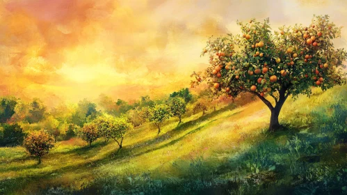 Fruit Trees in a Golden Landscape