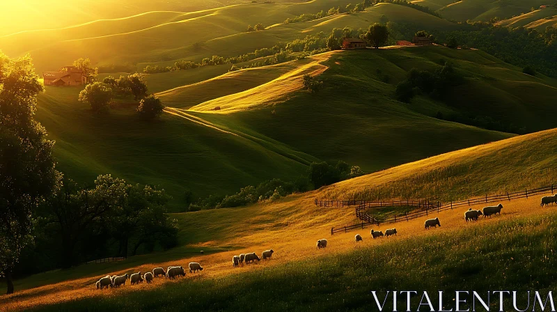 Pastoral Landscape at Sunset AI Image