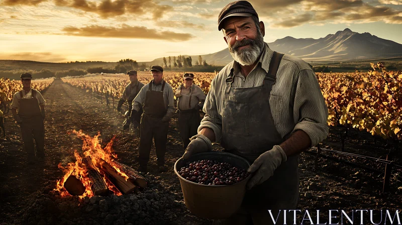 Man Harvesting Grapes in Vineyard AI Image