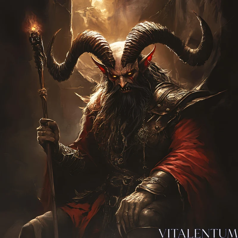 AI ART Horned Demon with Staff Fantasy Illustration