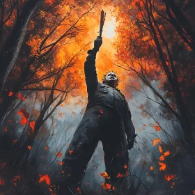 Torchbearer in Autumnal Forest