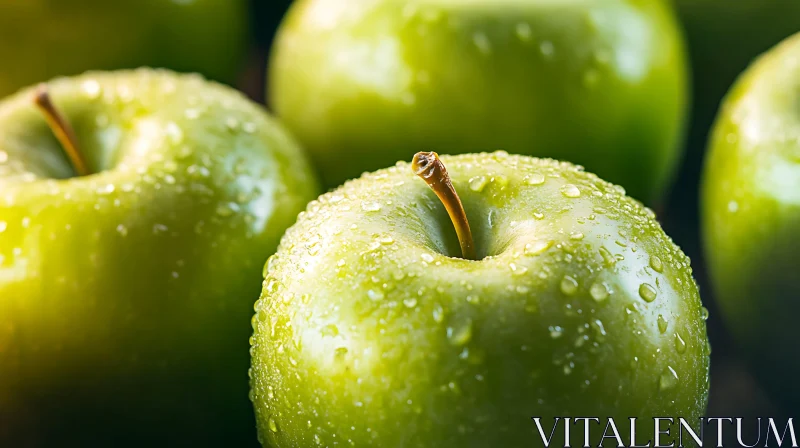 Green Apples with Dew Close-Up AI Image