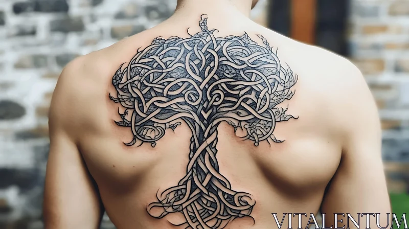 Complex Tree Design Inked on Back AI Image