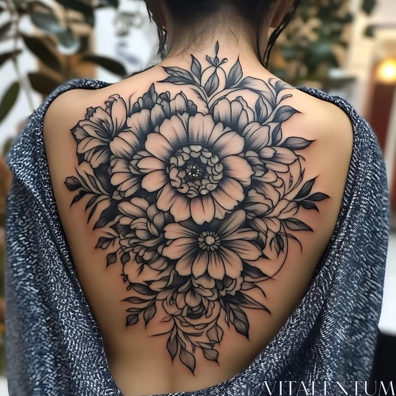 Detailed Flower Tattoo on Back AI Image