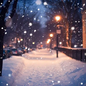 Snowy Path in Winter Night