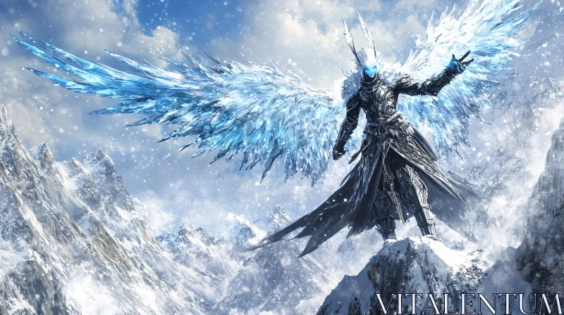 AI ART Winter Angel on Mountain Peak