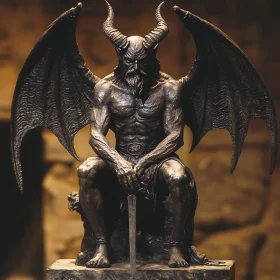 Horned Demon Holding Sword Statue