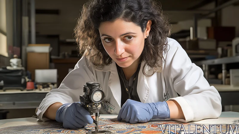 AI ART Focused Scientist Inspecting Patterned Surface