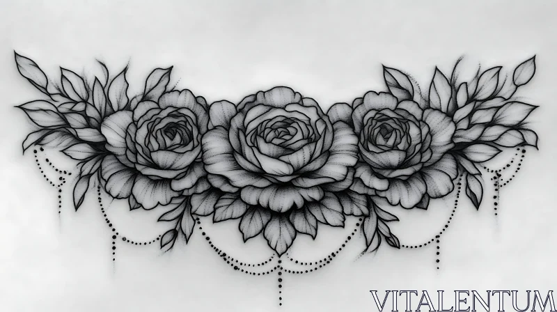 Intricate Black and White Rose Tattoo with Chains AI Image