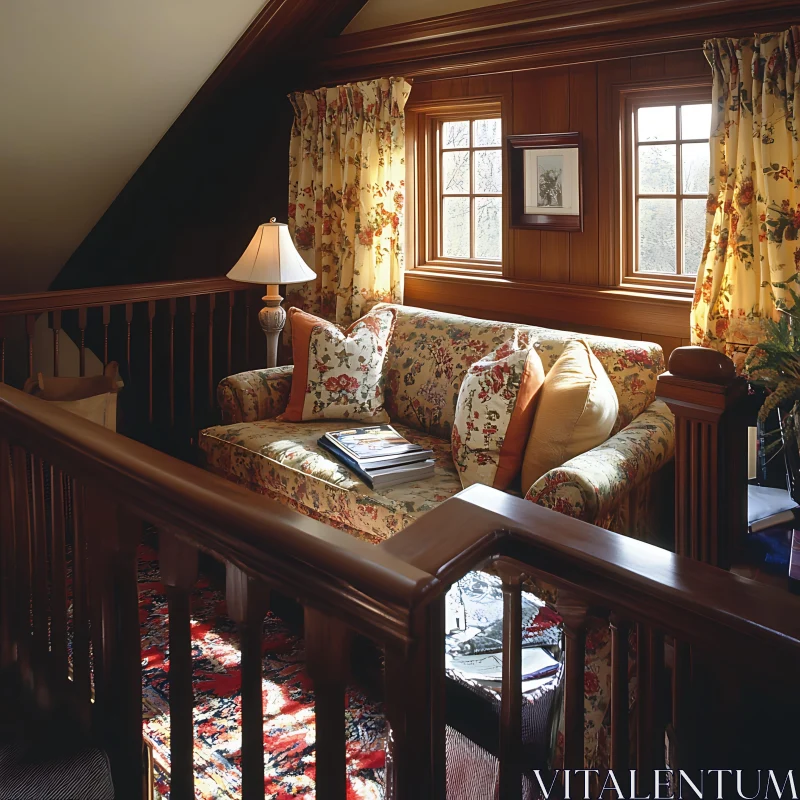 Comfortable Floral Couch by the Window AI Image