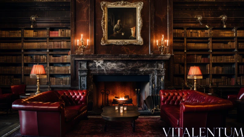 Captivating Fireplace and Books: A Luxurious Opulence AI Image