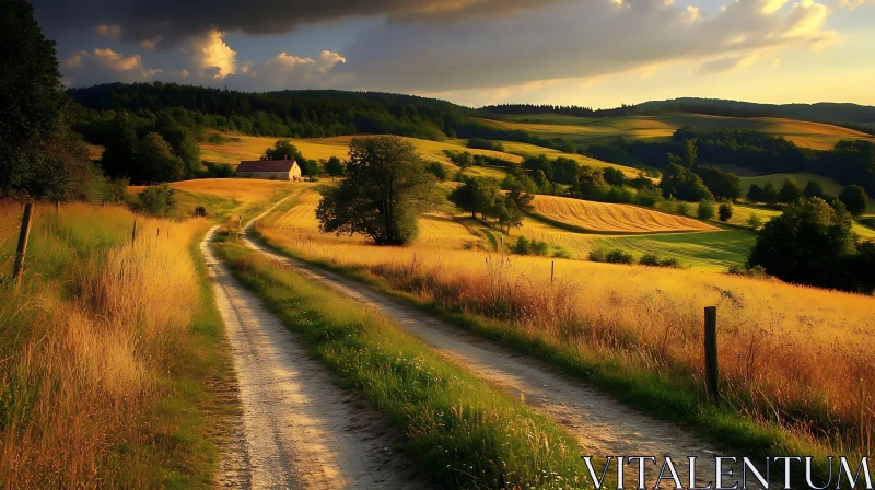 Winding Path Through Rural Landscape AI Image